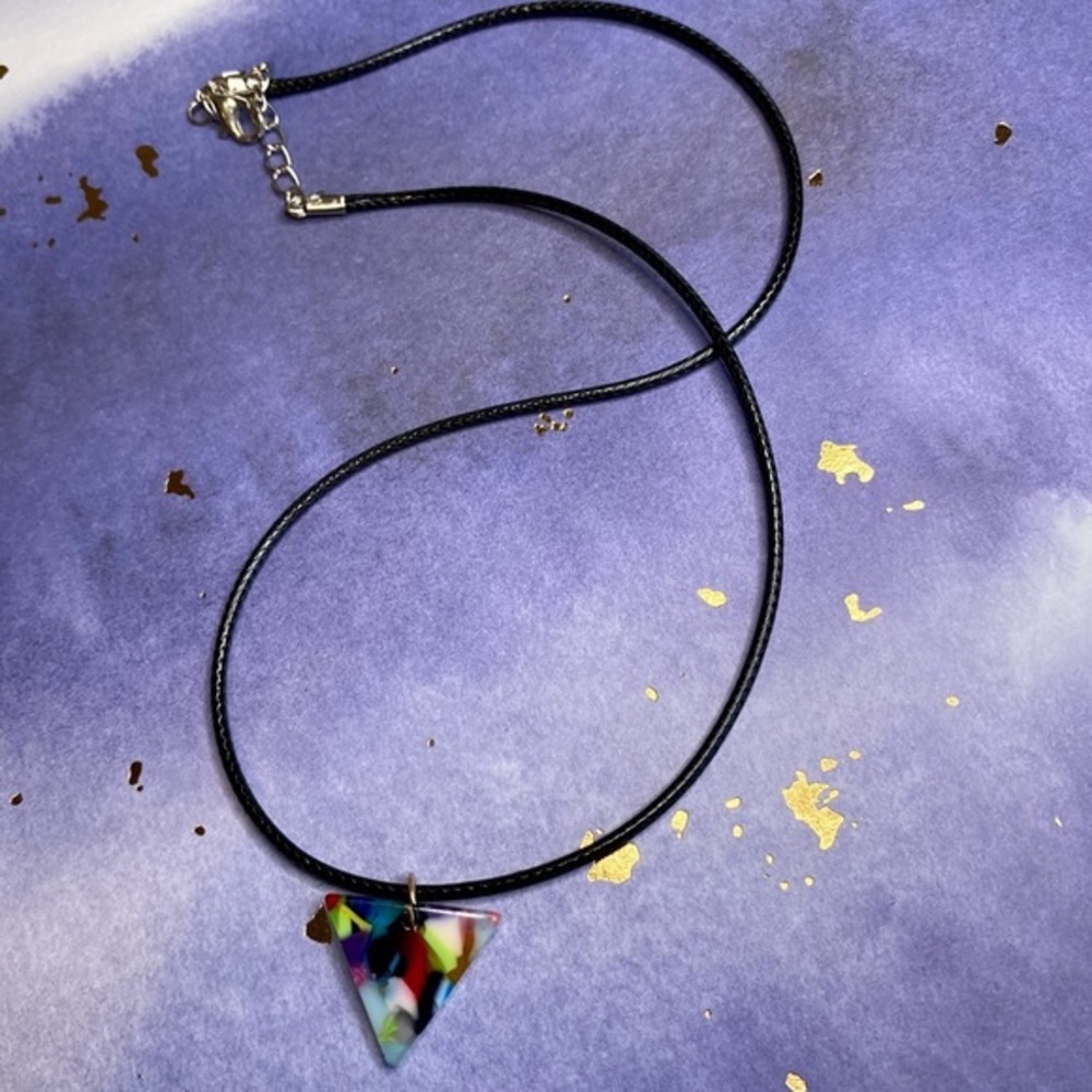 Colorful Marbled Inverted Triangle Necklace - Picture 5 of 9